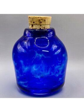 Hand Blown Cobalt Blue Glass Jar Aaron Baigelman Signed Studio Art Stopper